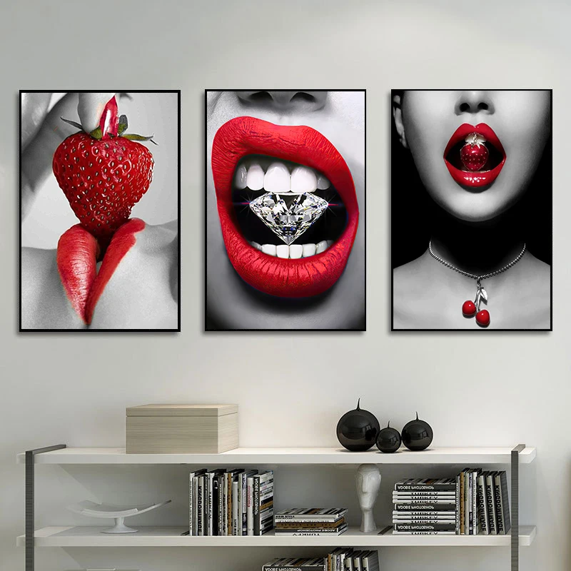 

Woman With Red Lipstick Canvas Painting Sexy Lips Canvas Print Art Posters Pictures Canvas Wall Decor Gift For Living Room Decor
