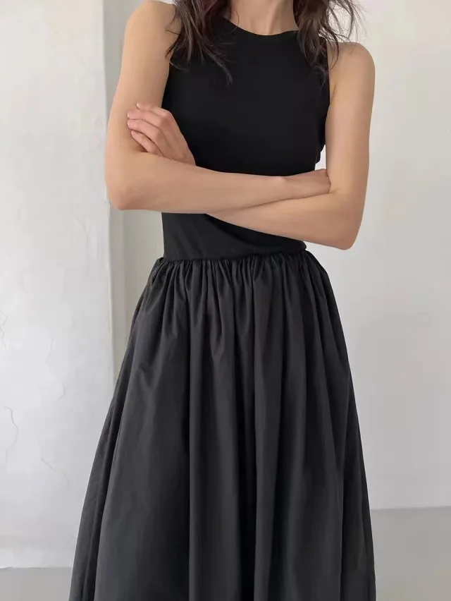 Women Elegant Long Dress Summer Sleeveless Korean Chic Dresses Ladies Vintage A Line Casual Long Robe Vestidos