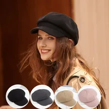 

Women's Octagonal Hat Female Plaid Korean Version New Red Woolen Beret Casual PU Retro Cotton twill Party Outdoor Show Fashion