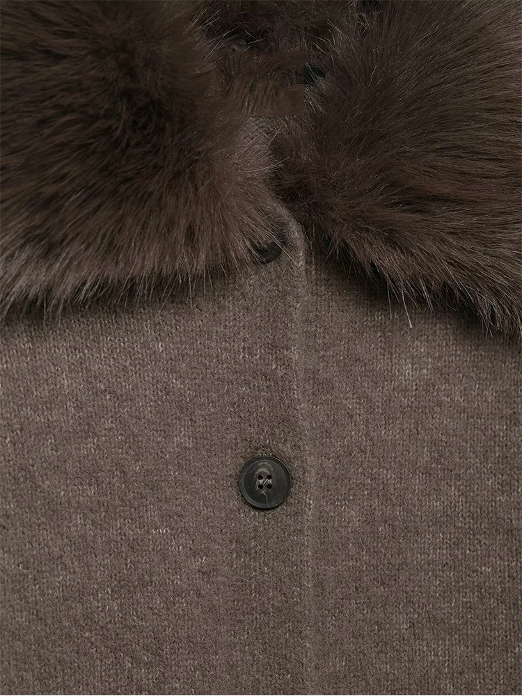 Woman Spring Autumn Knitwear Fashion Faux Fur Collar Long Sleeve Sweater Ladies Single Breasted Knitted Coats Casual New