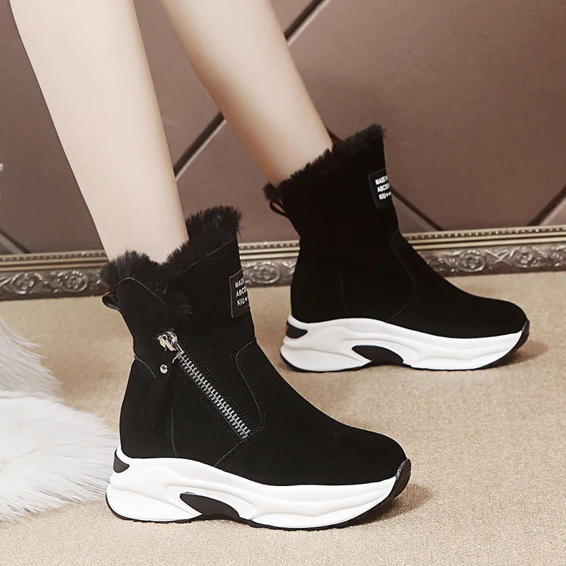

Wedge Shoes Leather Snow Boots Woman Winter Boots Warm Women's Shoes Mid-Calf Ladies Platform Booties