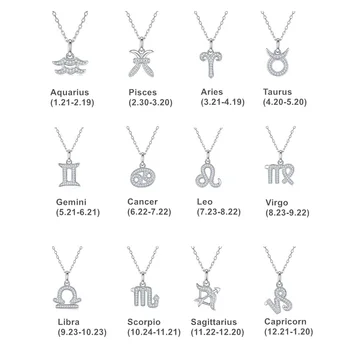 S925 Sterling Silver Moissanite Zodiac Pendant Necklace 12 Constellations Zodiac Necklaces 1