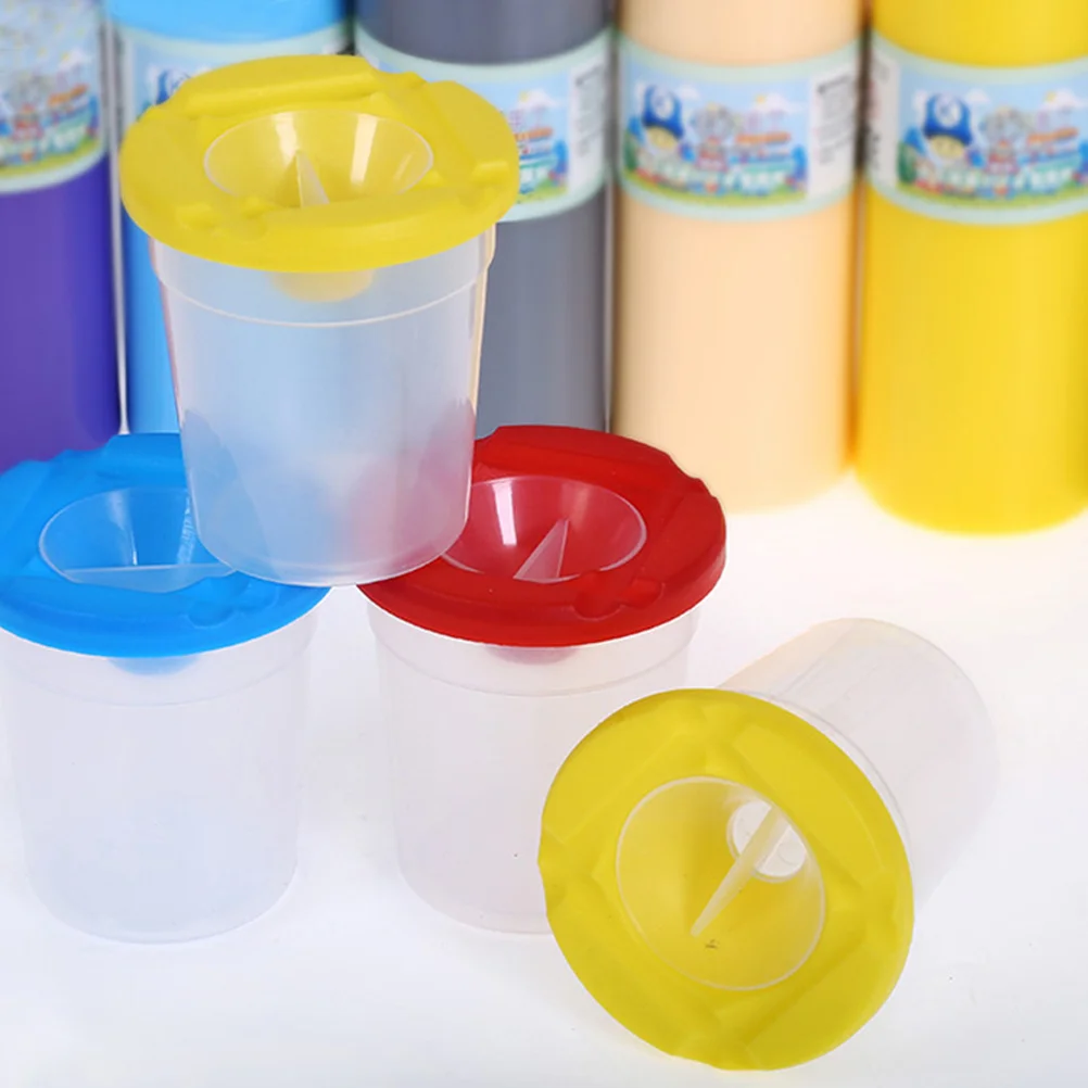 6 Pcs Spill Proof Kids Paint Cups Brush Washing Toning Supplies Child Watercolor 4