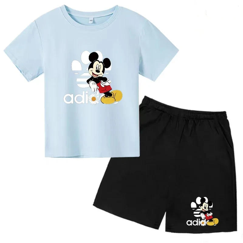 thumbnail image 1 of Camiseta y pantalones cortos con estampado de Mickey Mouse de verano para niños y adolescentes, traje de 2 piezas, ropa deportiva informal para niños y niñas, conjunto de moda Sunshine, 1 of 5