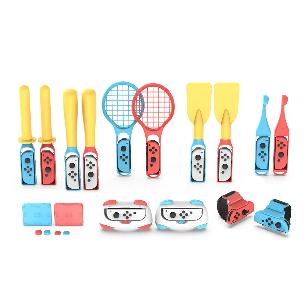 25 in 1 For Switch Sports Handle Grips Control game Accessories Set Joystick Kit Silicone Cap Wrist Strap Strap Tennis Racket