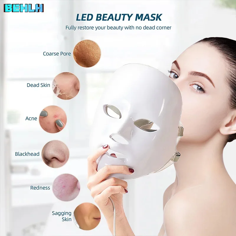 7 Colors LED Facial Mask Photon Therapy Face Skin Care Mask Skin Rejuvenation Tools Anti Acne Wrinkle Removal Face Beauty