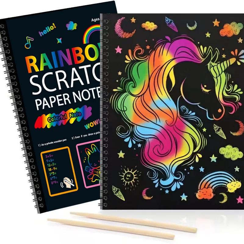 Libro da grattare colorato fai-da-te per bambini, carta da grattare colorata per festival di feste di compleanno - immagine 3