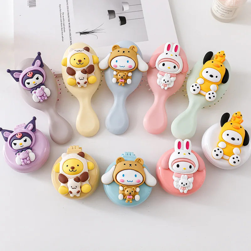 

Sanrio Airbag Comb Mini Folding Makeup Mirror Anime Kuromi Cinnamoroll Kawaii Hellokitty Portable Massage Comb Y2K Girl Gift
