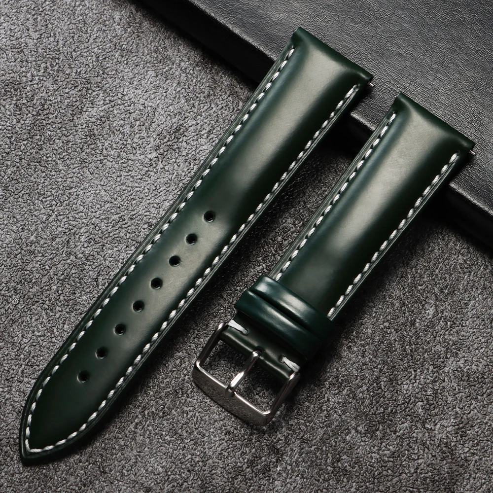 Vintage Polished Cowhide Quick Release Stitching Watch Strap, 20-22mm Universal Wristband