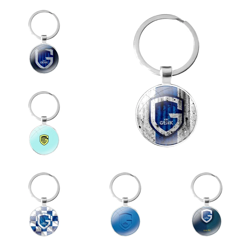 

KRC Genk football glass cabochon keychain Bag Car key chain Ring Holder Charms keychains Gifts Fashion Creative Design Cartoon