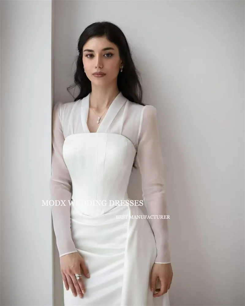 MODX Mermaid Wedding Dress A-Line V-Neck Long Sleeve Detachable Hem Sweep Train Bridal Gowns Customized