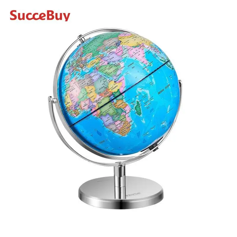 SucceBuy Rotating World Globe with Stand 13 in/330.2mm Precise Time Zone ABS Material 720&deg; Spinning for Kids Geography Education