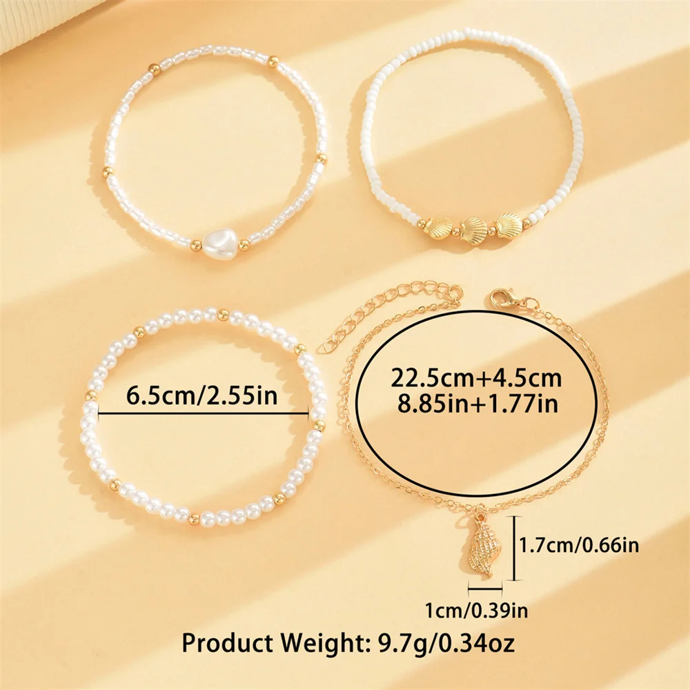 Shell Conch Pendant Foot Chains Sets Simulated Pearl Rice Beads Anklets For Women Gold Color Ankle Bracelet Summer Beach Jewelry