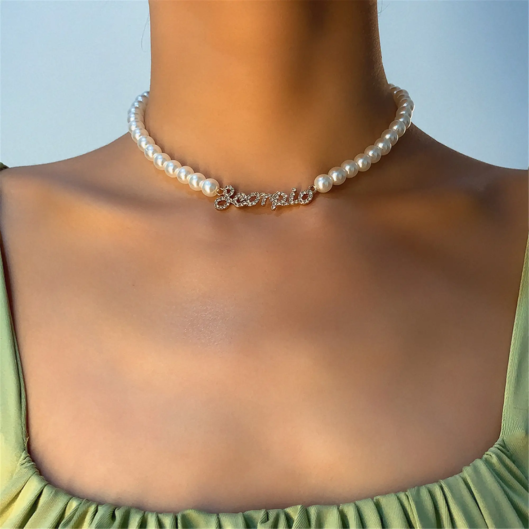 

VishowCo Custom Name Letters Lmitation Pearl Necklace For Girlfriend or Mother Birthday Special Gift Personalized Jewelry