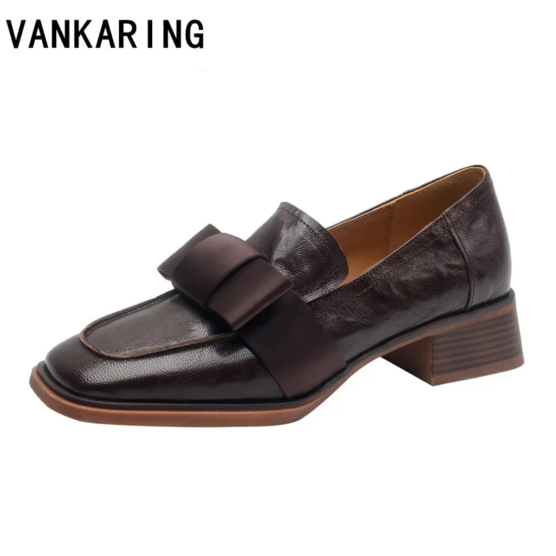 

genuine sheepskin leather pumps basic high heels lady shoes fashion bow women shoes square toe party shoes woman leather pumps