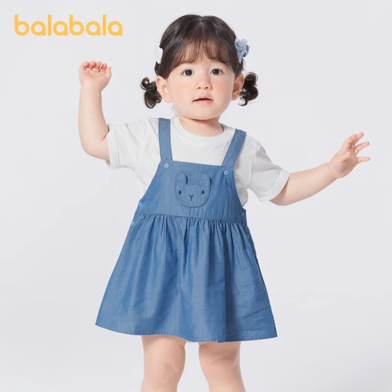 

Balabala Children Set Infant Girls Short-Sleeved Two-Piece Set Baby 2024 Summer New Outfit Cute Stylish Trendy Suspender Skirt