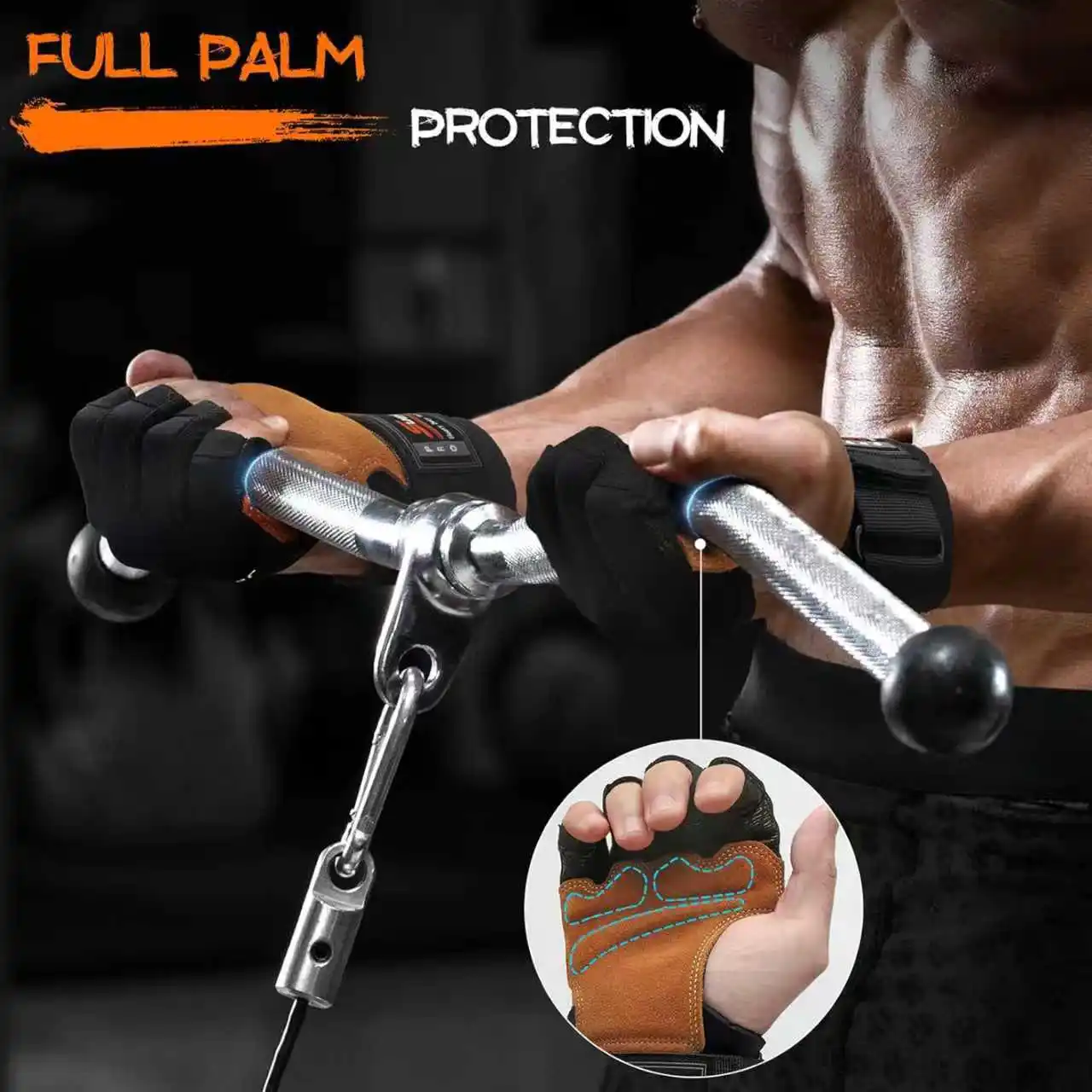 Original Leder Halbfinger-Fitnesshandschuhe mit Silikon-Luftpolster für Gewichtheben und Workout, Rutschfest und Atmungsaktiv für Männer und Frauen – Detail 8