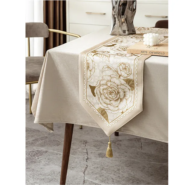Home Tablecover Decorative Tassel Luxurious Velvet Floral Camellia