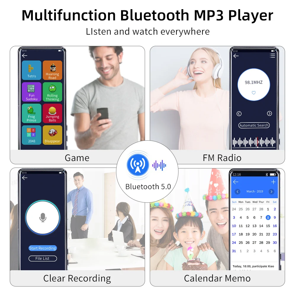 MP4 Player Deelife MP4 with Touch Screen MP 4 MP3 Player Bluetooth 5.0 Music Supports Hebrew music player mini media player