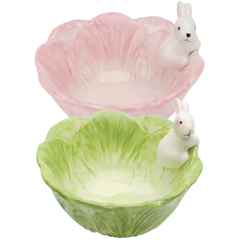 

2pcs Rabbit Bowls Cabbage Ceramic Easter Shaped Serving Salad Bowl Fruit Dessert Breakfast Cereal Bowl Kitchen Tableware