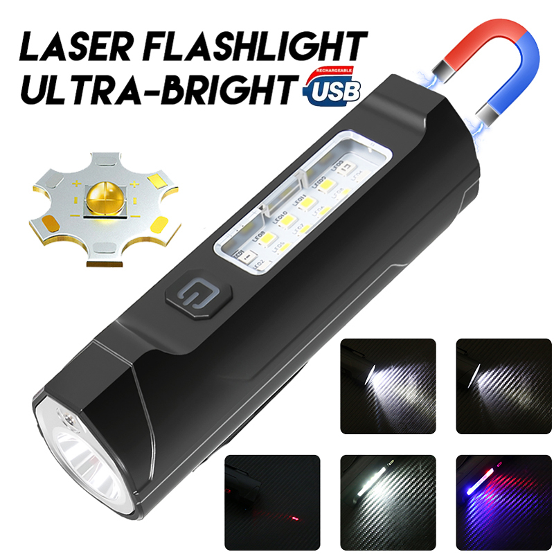 Super Bright LED Flashlight USB Rechargeable Torch with Magnet,Pen Clip, 5 Lighting Modes Camping Light Waterproof Flashlights