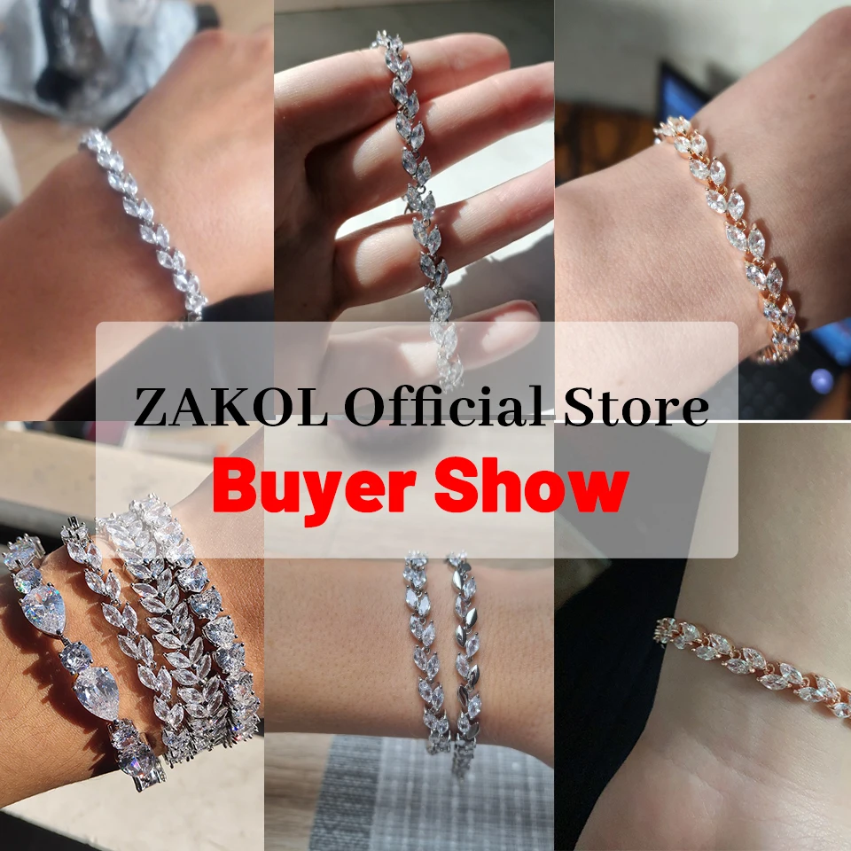 Bangle Bracelet for Women ZAKOL Fashion Leaf Shinny Marquise Cut Cubic Zirconia Bridal Wedding Party Jewelry BP061 zircon bracelet stone bracelet zirconia bangle