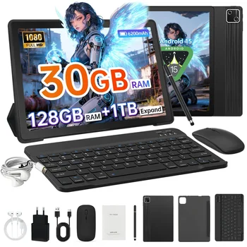 URAO 10 Inch Android 15 Tablet 30GB RAM 128GB ROM 1TB Expandable 6200mAh GMS Certified Widevine L1 Dual Camera WiFi 6 PC PAD Set 1