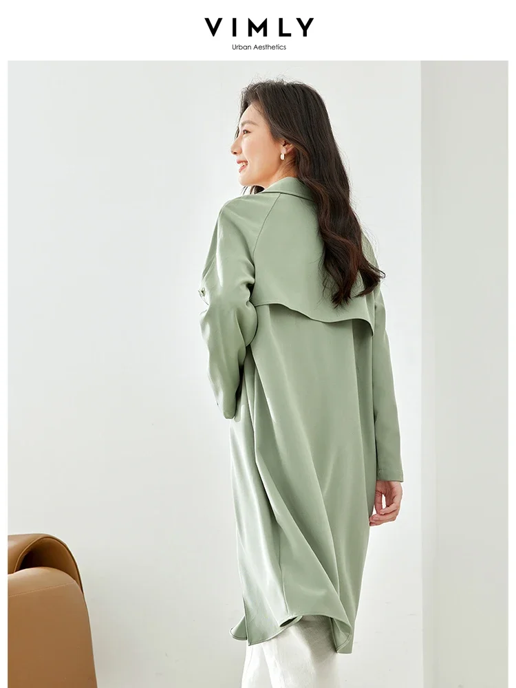 Vimly Women's Autumn Trench Coat Female New in Outerwear Loose Long Sleeve Straight Green Wrap Coats Women's Clothing F6105
