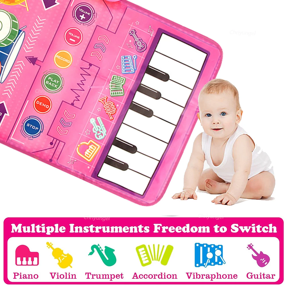 2 In 1 Piano Mat for Kids Piano Keyboard & Jazz Drum Music Touch Play Carpet Baby Toddlers Music Instrument Education Toys Gift 2