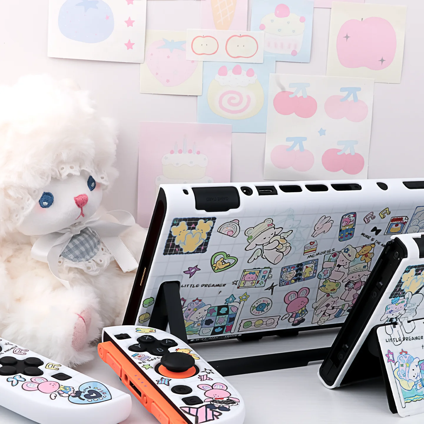 Original Baa-Baa Lamb Protective Case compatible with Nintendo Switch OLED / Switch 2, NS2 White Hard Shell with Joy-Con Covers 2