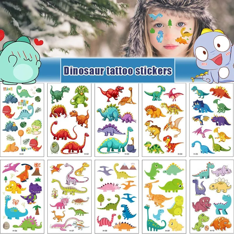 10 Pack Fake Tattoo Stickers Cartoon Temporary Tattoos Kids Arm Tattoos Kids Dinosaur Fun Party Tattoo Stickers