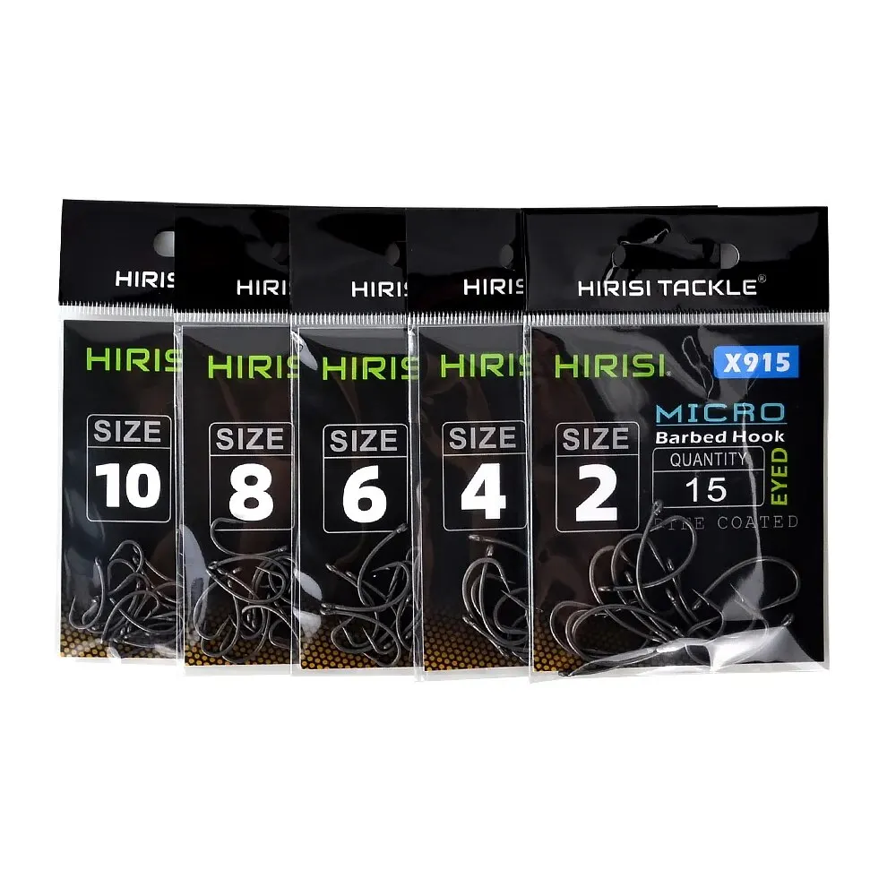 15x Carp Fishing Hooks Hirisi With Eye Micro Barb High Carbon Steel PTFE Coated Fishing Accessories X915