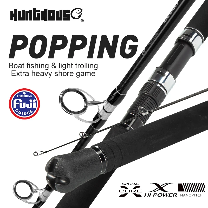Hunthouse Popping Fising Rod 3 Sections Ocean Spinning 30T 2.5m Lure Weight  200g Carbon Fiber Fuji Guide Ring Boat Accessories