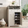 Shoe Cabinet with Doors, Farmhouse Storage Cabinet with 2 Drawers & Adjustable Shelves, Shoe Cabinet Storage Living Room 1