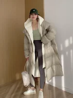 Female Fashion Fake Two-piece Parkas Down Jacket Thick Warm Hooded Long Coat Fluffy White Duck Down Jacket New Winter 2024 1