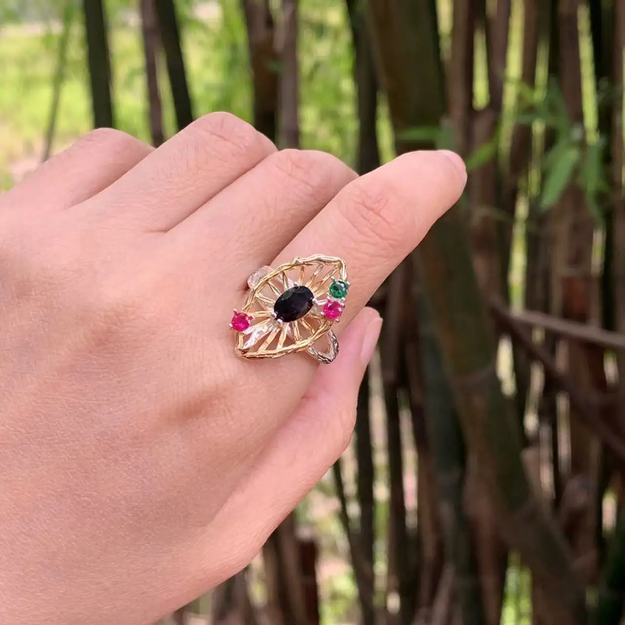 3MM Natural Sapphire Ring Adjustable Female Ring Jewelry for Women Gift Wholesale High Quality Vintage Fine