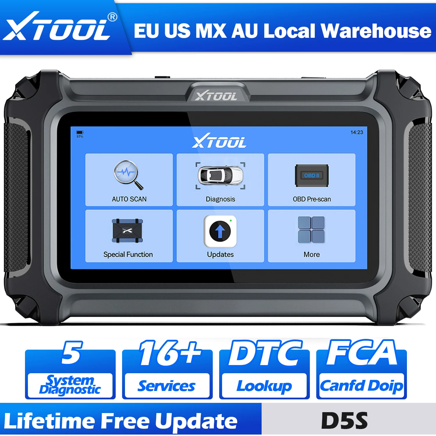Newest XTOOL D5S OBD2 Scanner 5 System Diagnostic Tools 16+ Reset Code Reader CAN FD FCA Automotive Scanner Lifetime Free Update