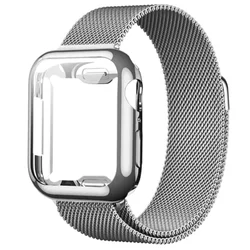 Elegant Gold Band Protective Shell Case with Strap - 40mm (Silver)