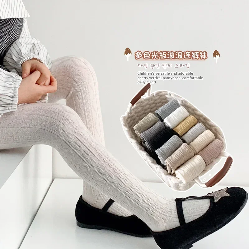 Kids pantyhose Spring Autumn Pantyhose for Children Girl Solid Color Wave Pattern Tight Legging Sock