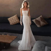 Modern Wedding Dresses Square Collar Bridal Gowns Spaghetti Straps Robes Lace Appliques Vintage Vestidos De Novia Customized 1