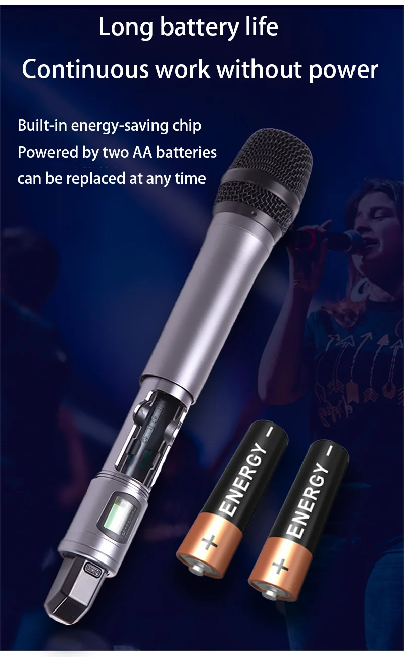 dynamic microphone Wireless Microphone 2 Channel Handheld Dynamic Karaoke Microphone UHF Band Metal Body for DJ Party Stage Church Performance podcast microphone