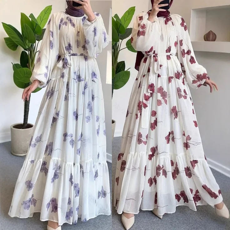 Fashion Muslim Dress Traditional Modest Dresses Designer Floral Printed  Muslim Women Dress Long Sleeve Chiffon Maxi Dress - AliExpress 200000345