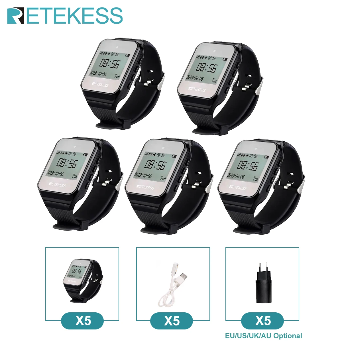 5 Pcs Black-EN-RU-PT