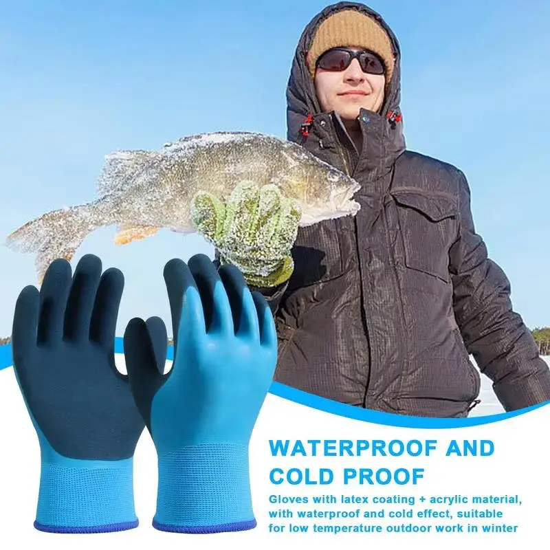 Thickened Plush Warm Fully Rubber Waterproof Work Gloves for Cold Storage Fishing Aquatic Products Frosted Labor Protection