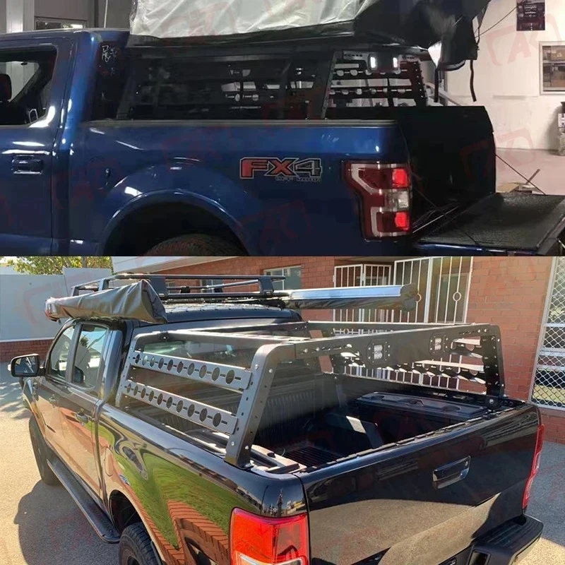 유니버설 조절식 튜브형 사다리 랙 다기능 스틸 케이지 루프 랙 (4x4 픽업 레인저 힐룩스 NP300 용)