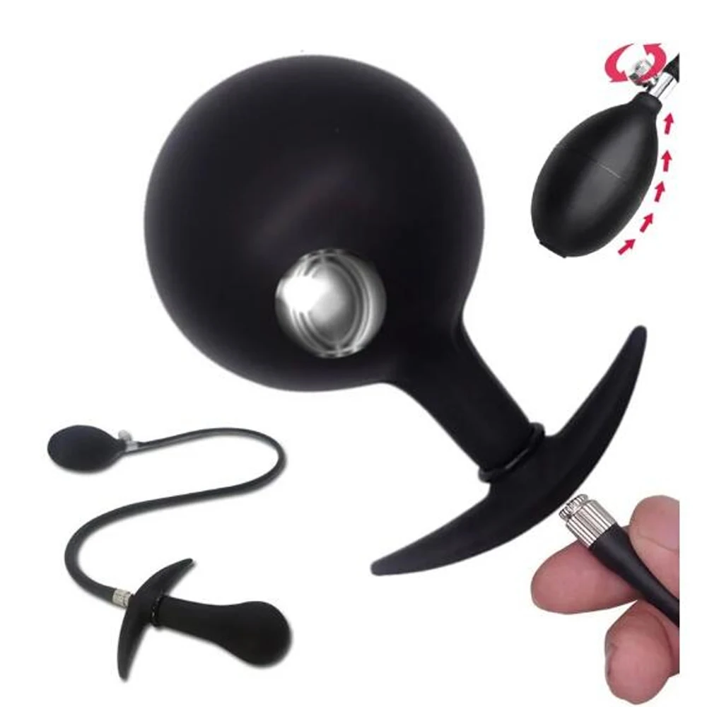 Big Inflate Anal Plug Dildo with Steel Ball Sex Toy