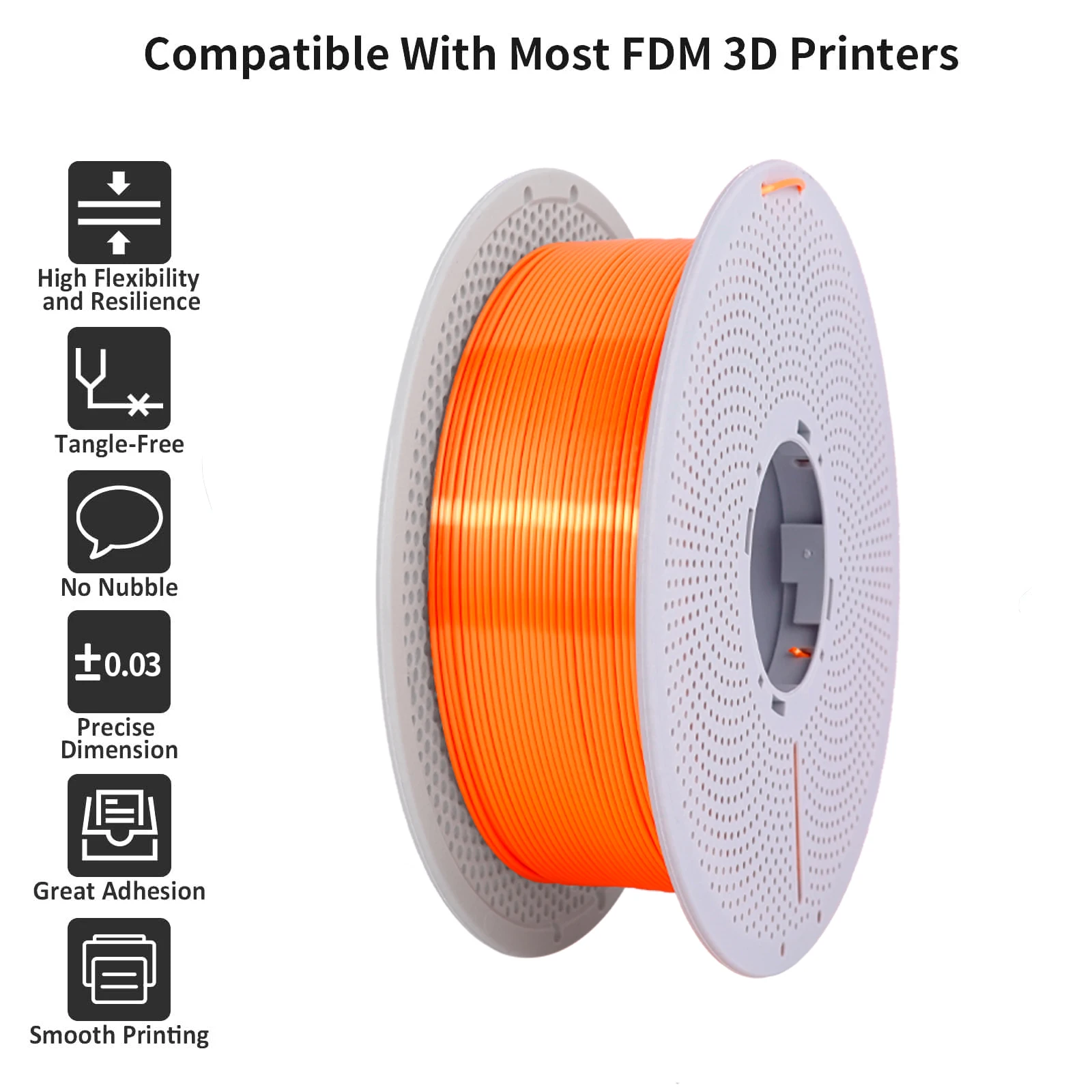 실크 필라멘트 PLA 1.75mm 실크 3D 프린터 필라멘트, PLA 실크 오렌지 1kg 스풀(2.2lbs), 치수 정확도 +/- 0.03mm, 대부분의 F에 적합