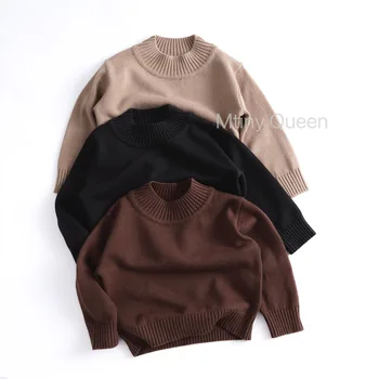 2025 Autumn New Children Long Sleeve Knit Sweater Solid Girls Knitted Shirts Boys Cotton Pullover Baby Casual Sweater
