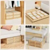 Bamboo Under Bed Storage Containers- Underbed Organizer with Wheels with Large Capacity Dust Bag,Sturdy Wood Rolling Under Bed S 5