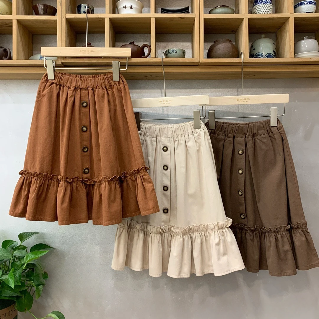 

Юбка для девочек, размер 110-160, осень 2024, новая Корейская версия, однотонная детская одежда